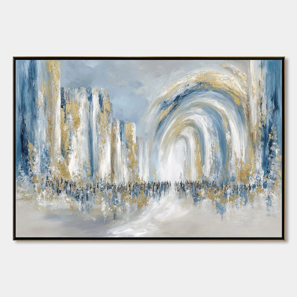 PROCESSION: Textured Abstract Painting of a Golden Journey | hanging in living room, Abstract wall art