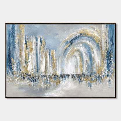 PROCESSION: Textured Abstract Painting of a Golden Journey | hanging in living room, Abstract wall art