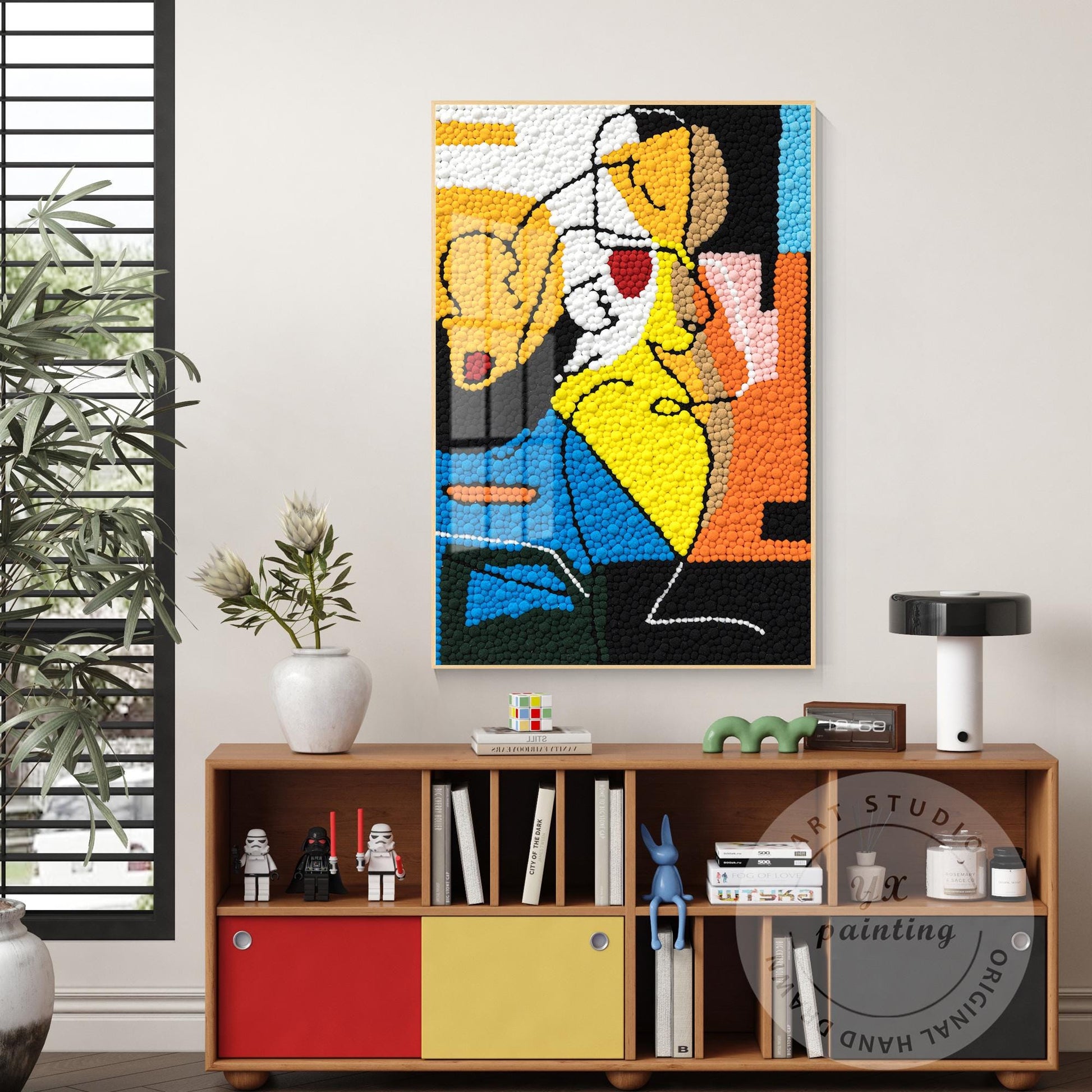 Punch Needle Heart Art, Picasso-Inspired Tufted Yarn Painting, Handmade Mid-Cent #5