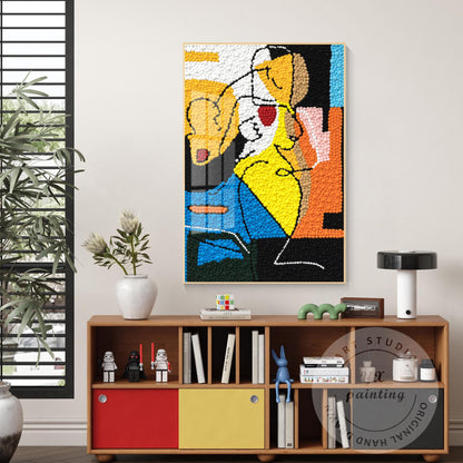 Punch Needle Heart Art, Picasso-Inspired Tufted Yarn Painting, Handmade Mid-Cent #5