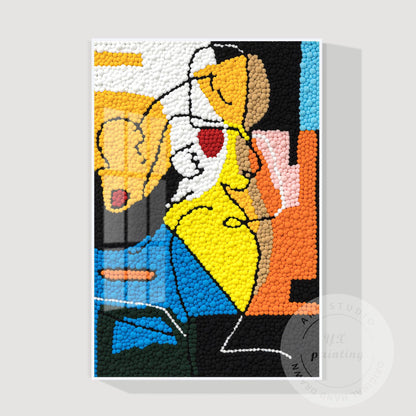 Punch Needle Heart Art, Picasso-Inspired Tufted Yarn Painting, Handmade Mid-Cent #7