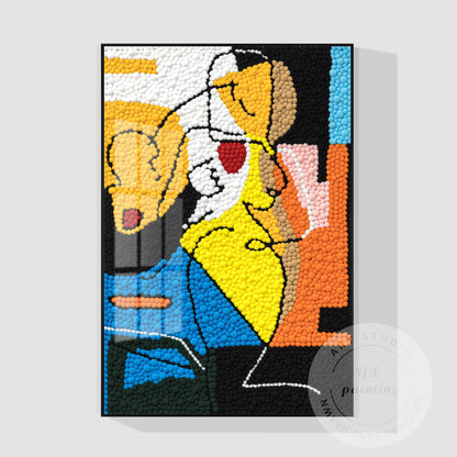 Punch Needle Heart Art, Picasso-Inspired Tufted Yarn Painting, Handmade Mid-Cent #8