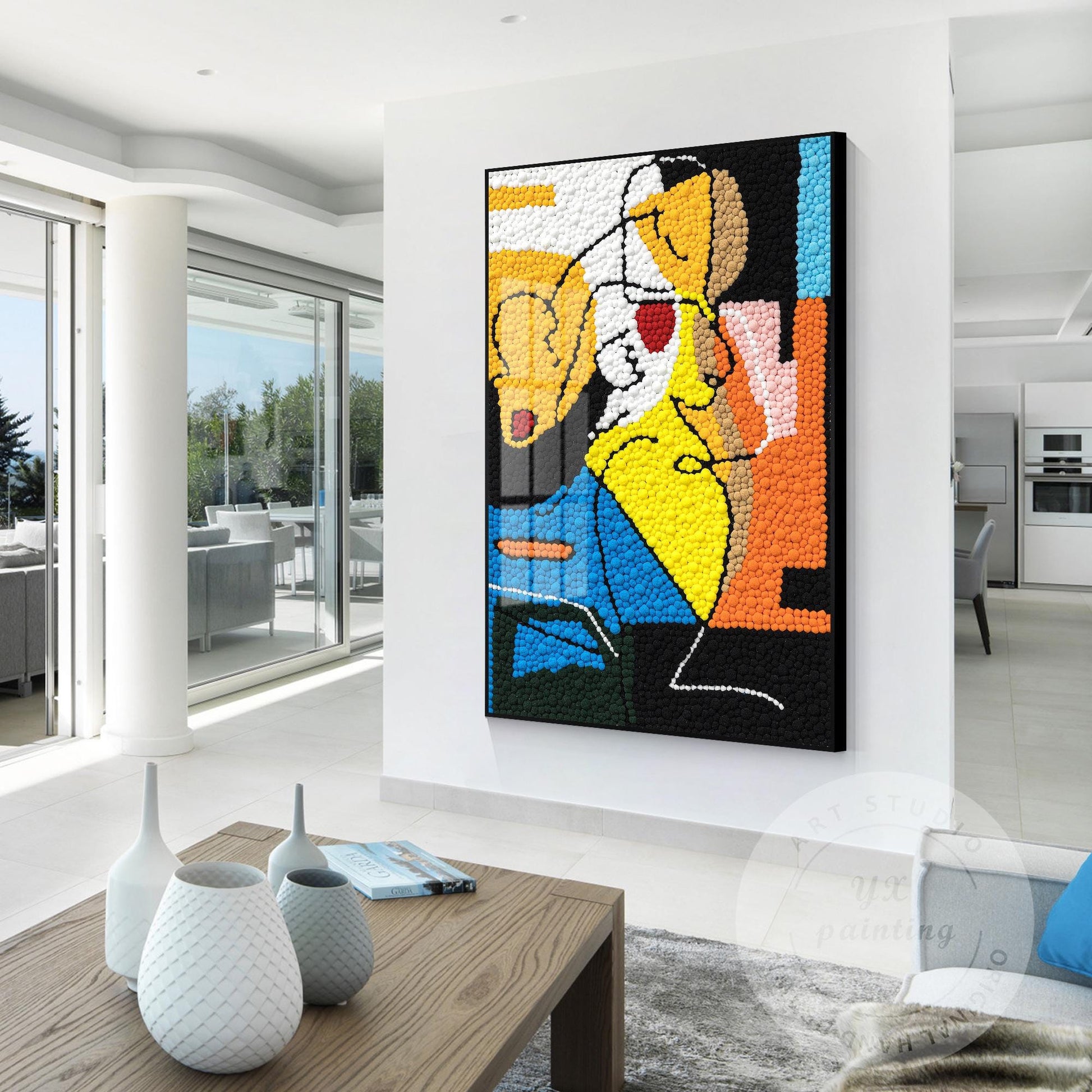 Punch Needle Heart Art, Picasso-Inspired Tufted Yarn Painting, Handmade Mid-Cent #1