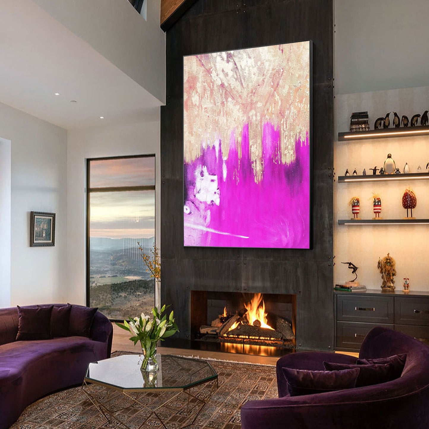 Purple Gold Foil Abstract Painting: Large Modern Wall Art #2