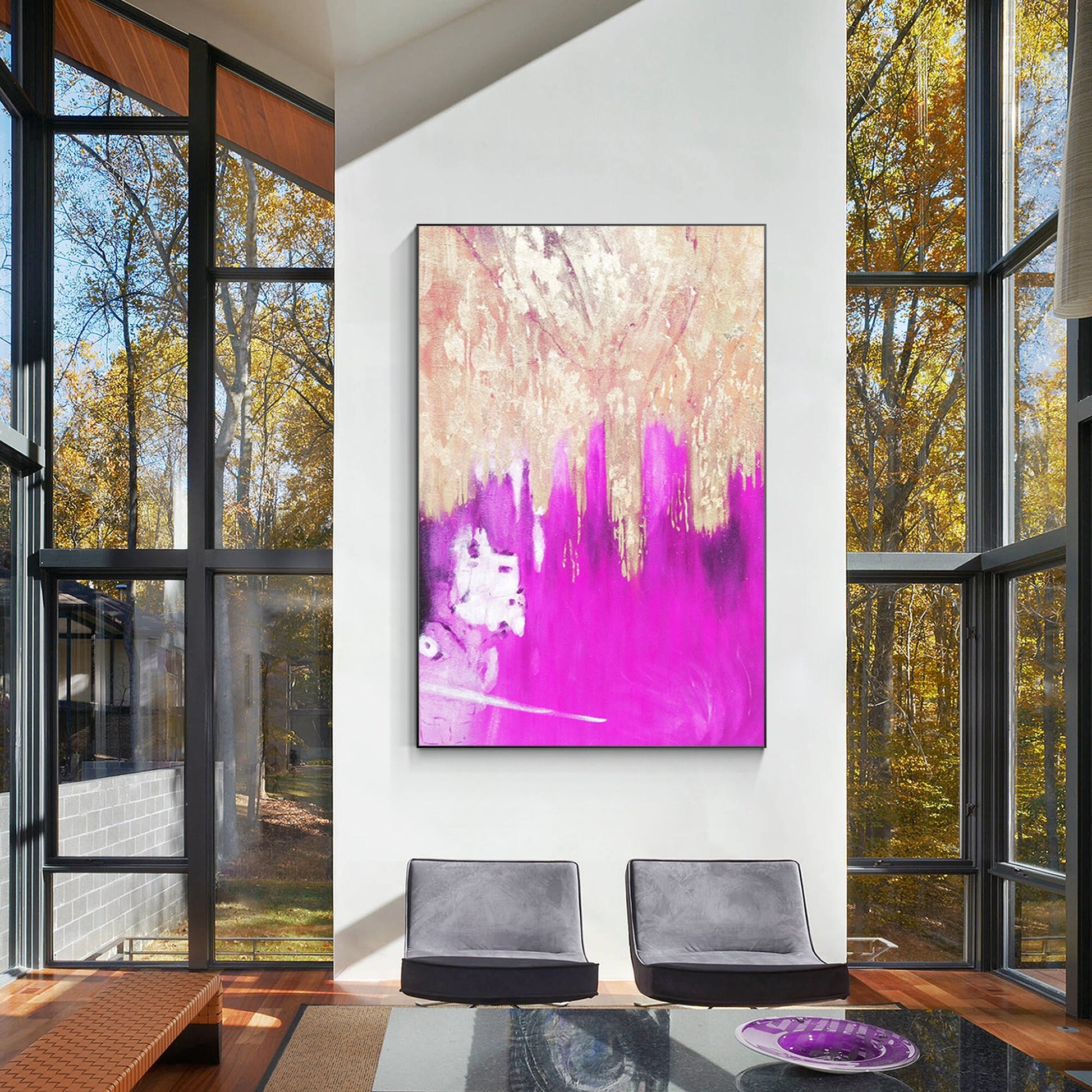 Purple Gold Foil Abstract Painting: Large Modern Wall Art #3