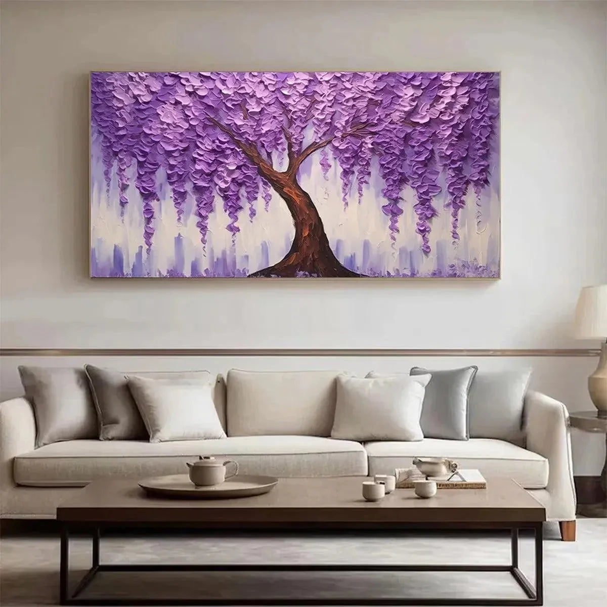 PURPLE WISTERIA: Textured Floral Painting in Purple | Abstract mood, soft natural light studio shot