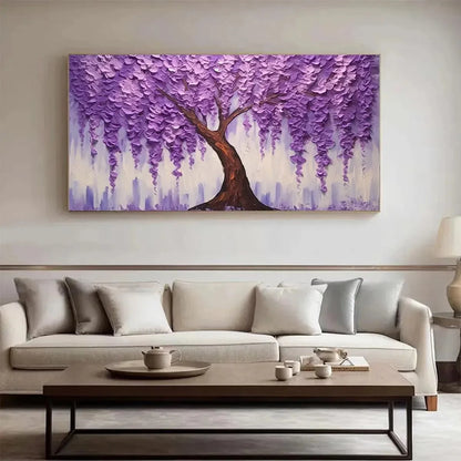 PURPLE WISTERIA: Textured Floral Painting in Purple | Abstract mood, soft natural light studio shot