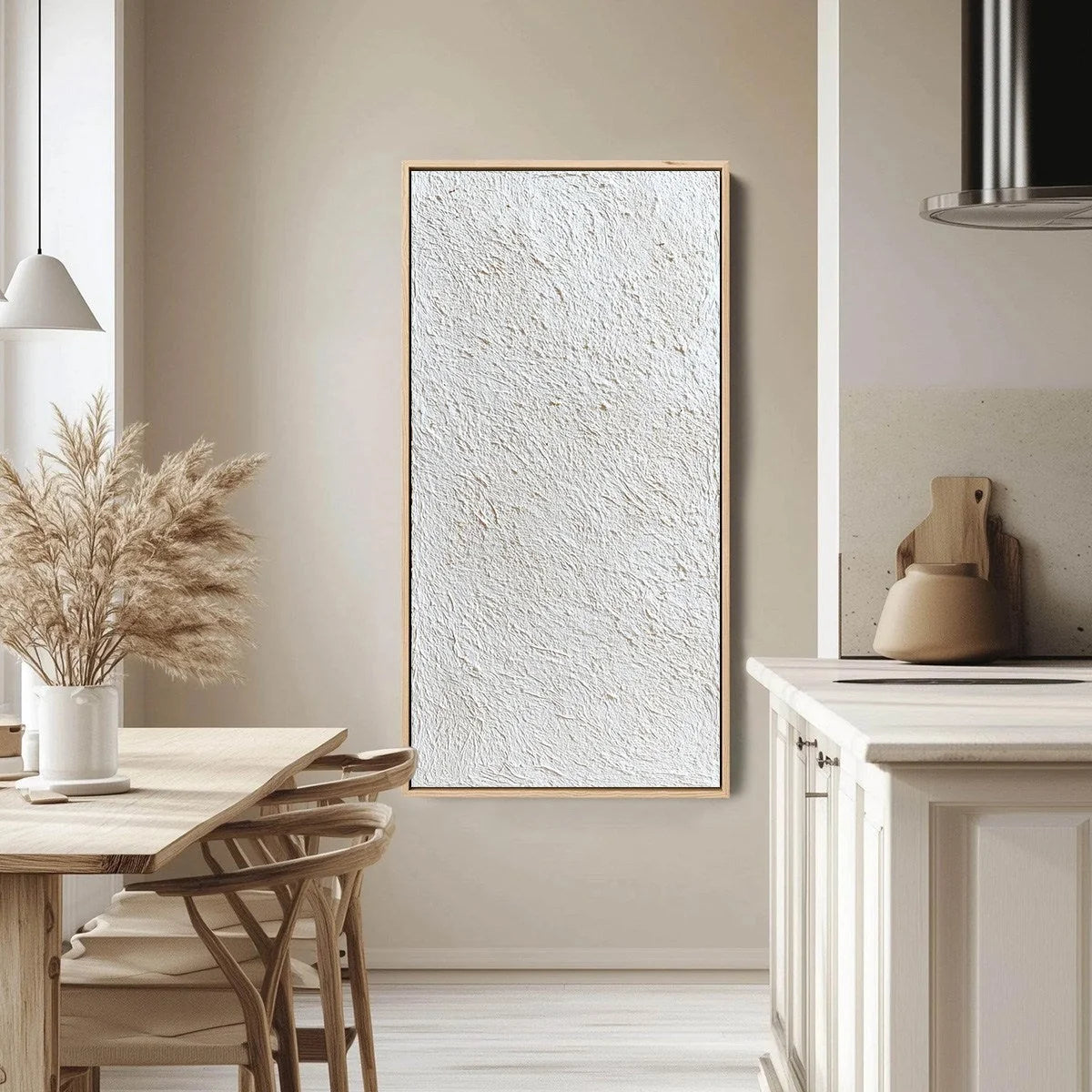 QUIET CANVAS: Textured Minimalist Wabi Sabi Painting | gold frame stretched on neutral wall
