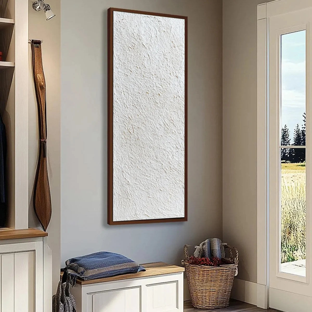 QUIET CANVAS: Textured Minimalist Wabi Sabi Painting | black frame version on white wall