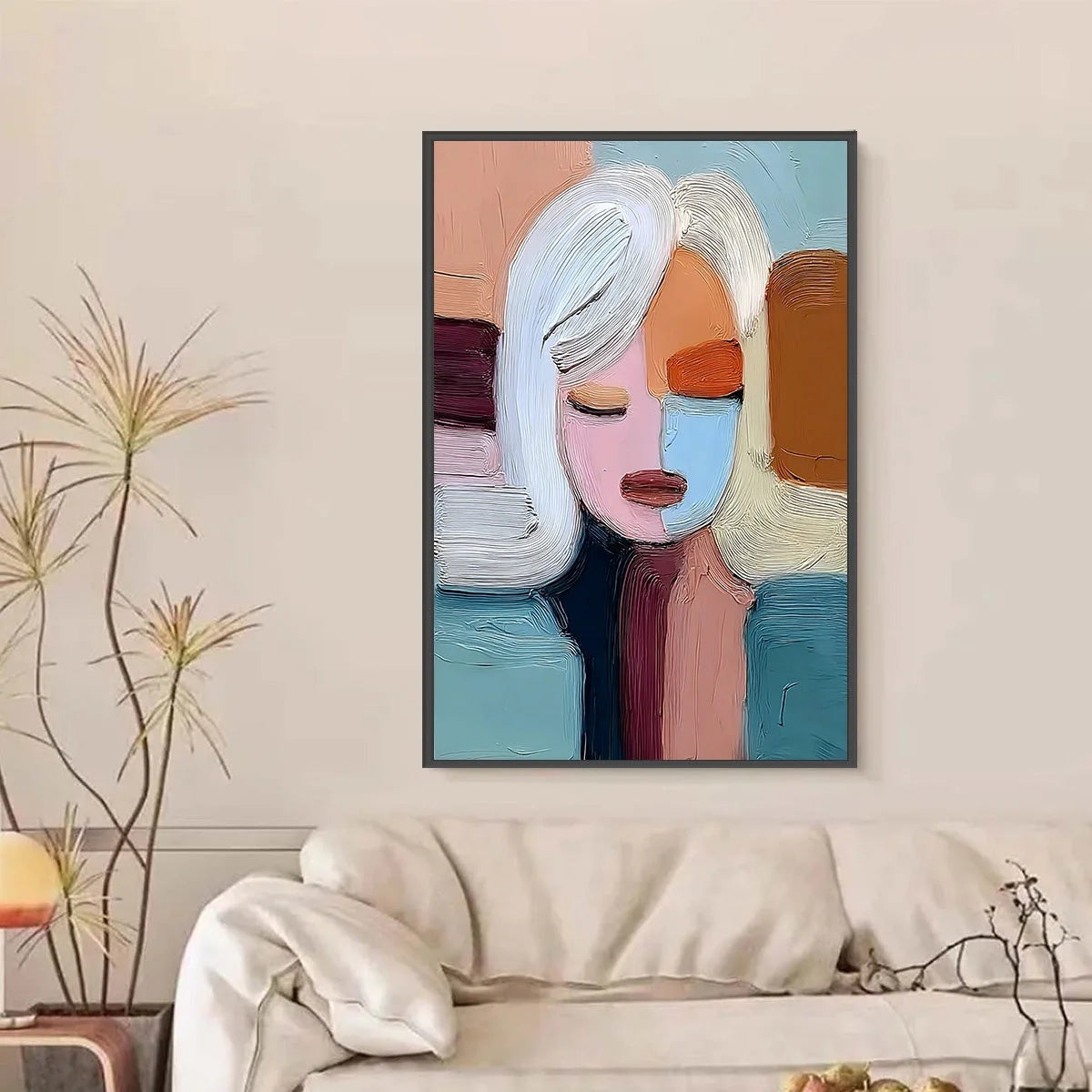 QUIET CONTEMPLATION: Textured Abstract Portrait Oil Painting | Abstract closeup, raised brushwork detail