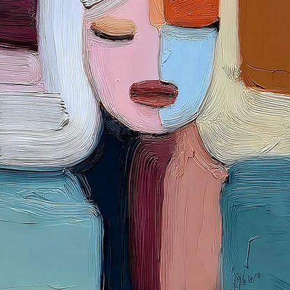 QUIET CONTEMPLATION: Textured Abstract Portrait Oil Painting | rolled canvas, ready for custom framing