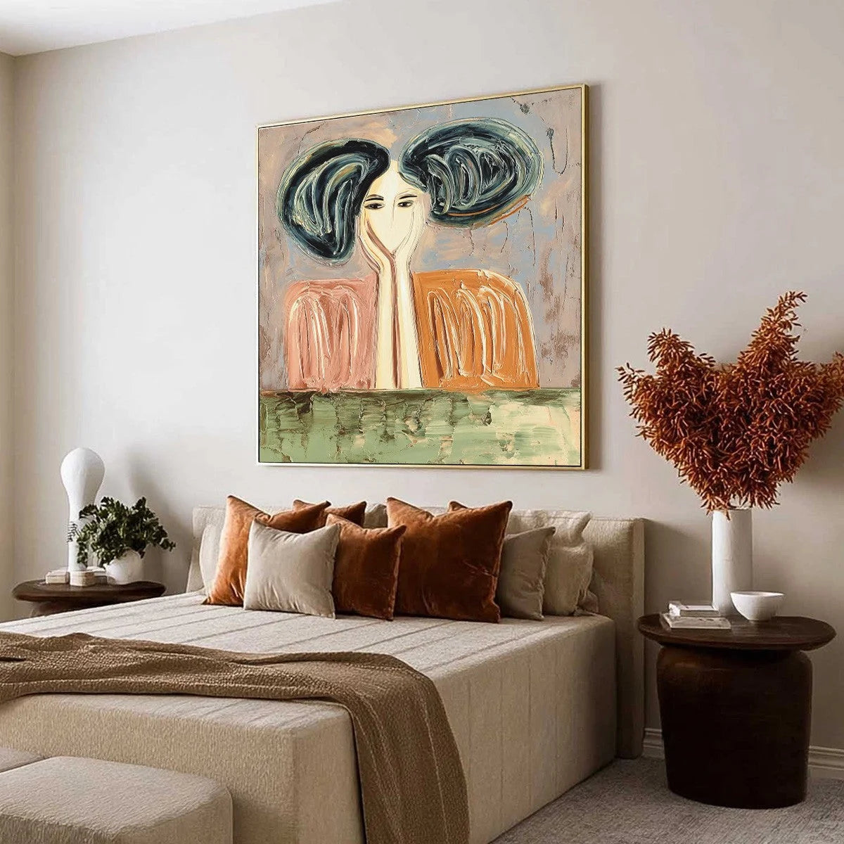 QUIET CONTEMPLATION: Textured Impasto Portrait Painting of a Woman | Abstract mood, soft natural light studio shot