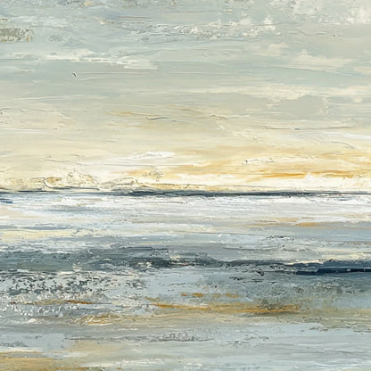 QUIET HORIZON: Textured Minimalist Wabi Sabi Seascape | rectangular format, hand-painted canvas edge