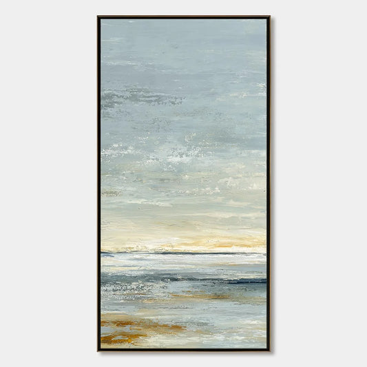 QUIET HORIZON: Textured Minimalist Wabi Sabi Seascape | hanging in living room, Minimalist wall art