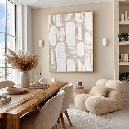 QUIET RHYTHMS: Textured Wabi Sabi Abstract Painting in Neutral Tones | Abstract mood, soft natural light studio shot