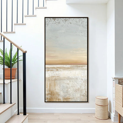 QUIET SHORE: Textured Wabi Sabi Minimalist Beach Painting | Minimalist closeup, raised brushwork detail