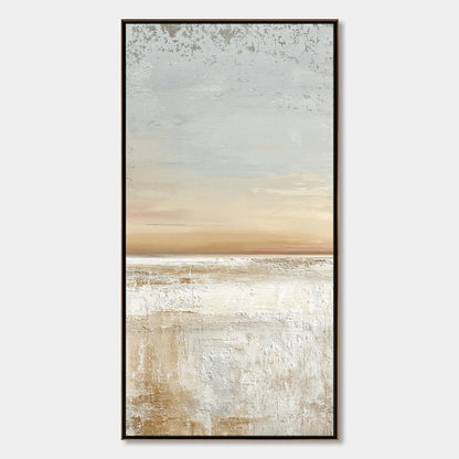 QUIET SHORE: Textured Wabi Sabi Minimalist Beach Painting | hanging in living room, Minimalist wall art