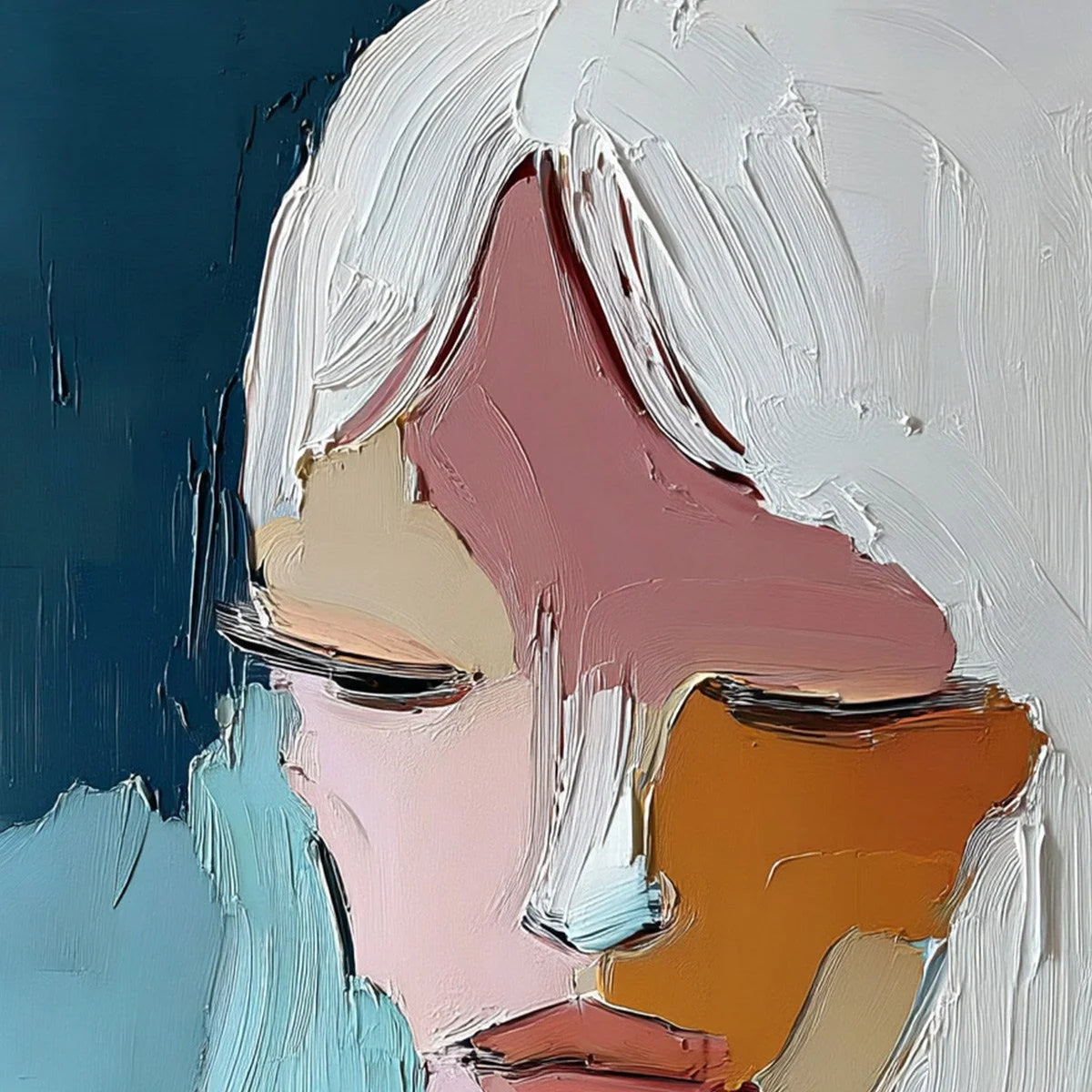QUIETUDE: Textured Abstract Portrait Palette Knife Oil Painting | rectangular format, hand-painted canvas edge