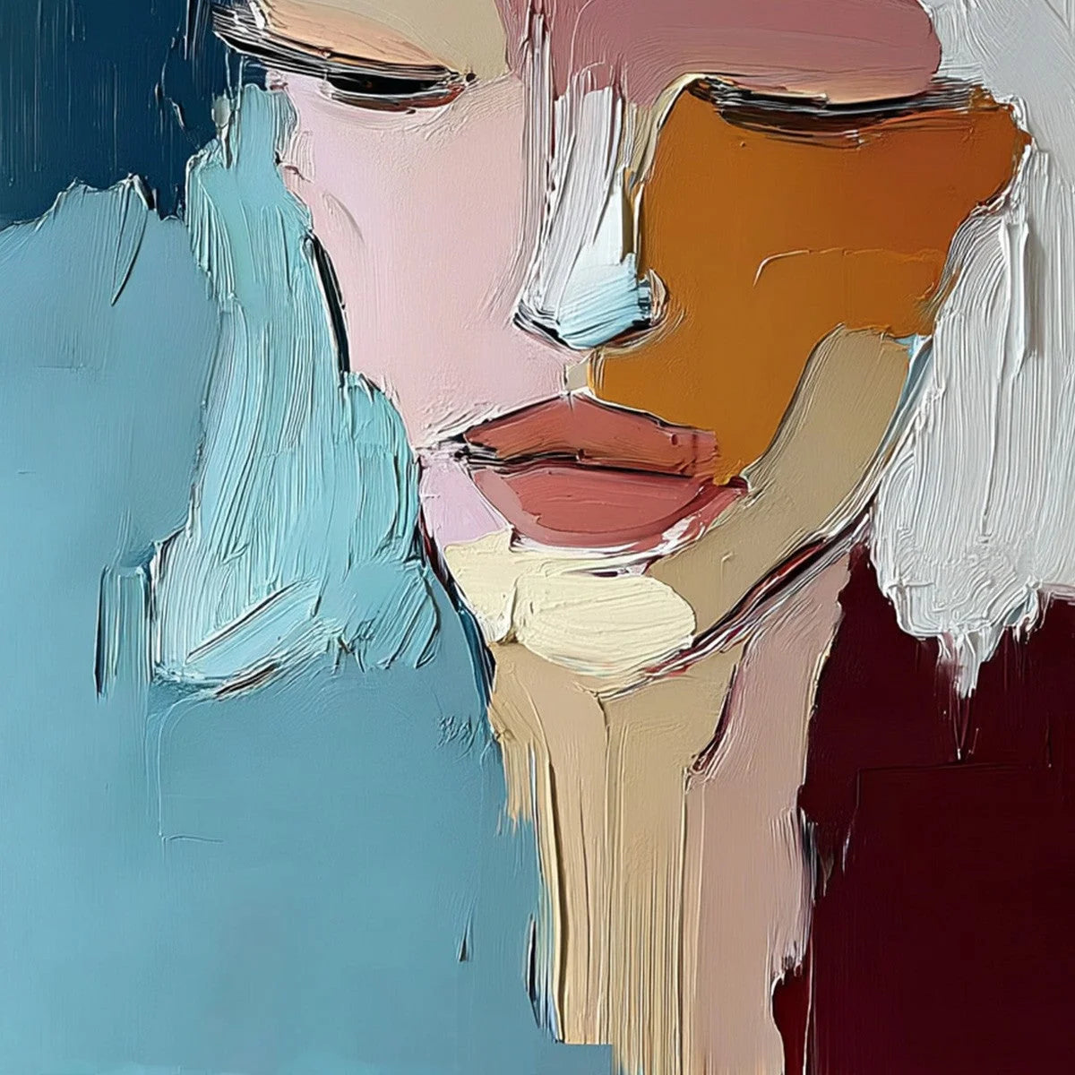 QUIETUDE: Textured Abstract Portrait Palette Knife Oil Painting | rolled canvas, ready for custom framing