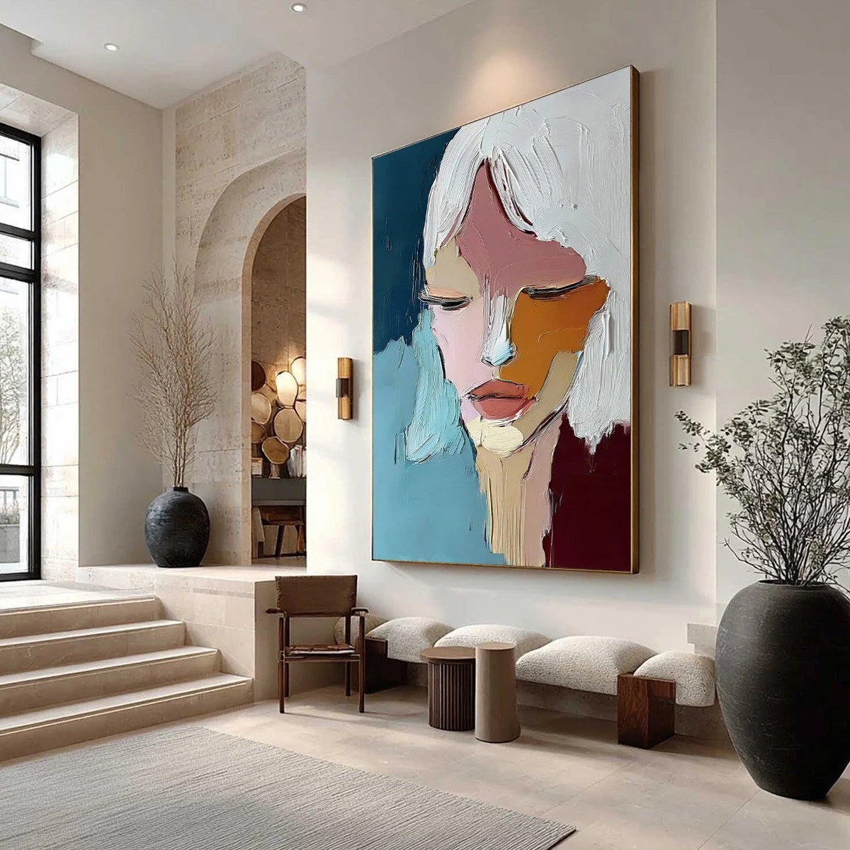 QUIETUDE: Textured Abstract Portrait Palette Knife Oil Painting | Abstract mood, soft natural light studio shot