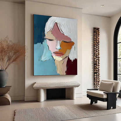 QUIETUDE: Textured Abstract Portrait Palette Knife Oil Painting | multi-color palette, original oil on stretched canvas art