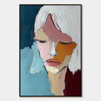 QUIETUDE: Textured Abstract Portrait Palette Knife Oil Painting | hanging in living room, Abstract wall art