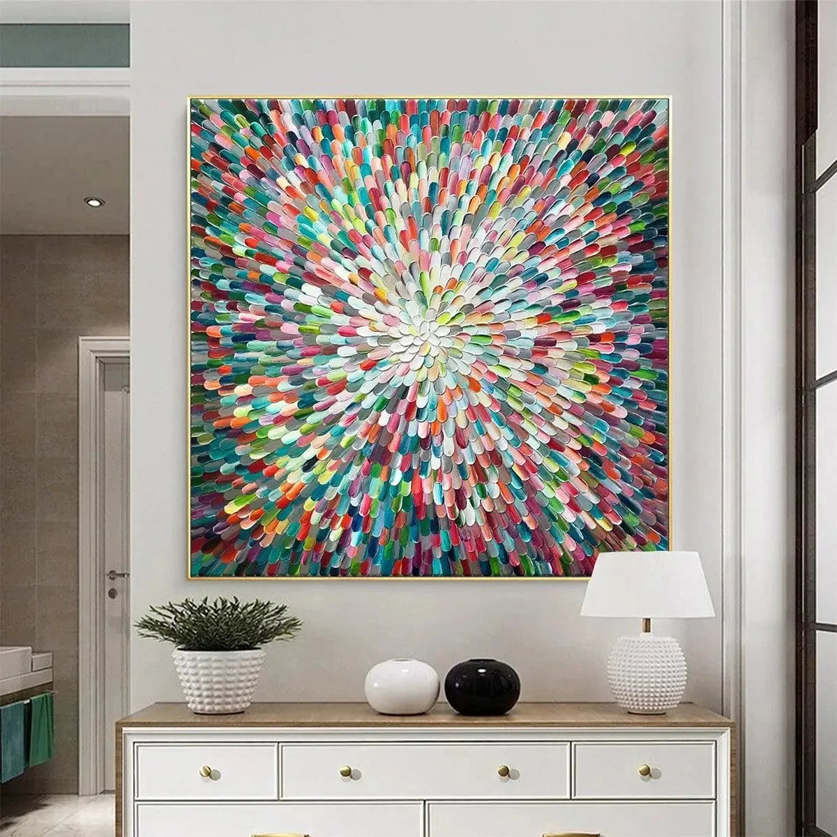 RADIANT BLOOM: Colorful Abstract Impasto Oil Painting | Abstract closeup, raised brushwork detail