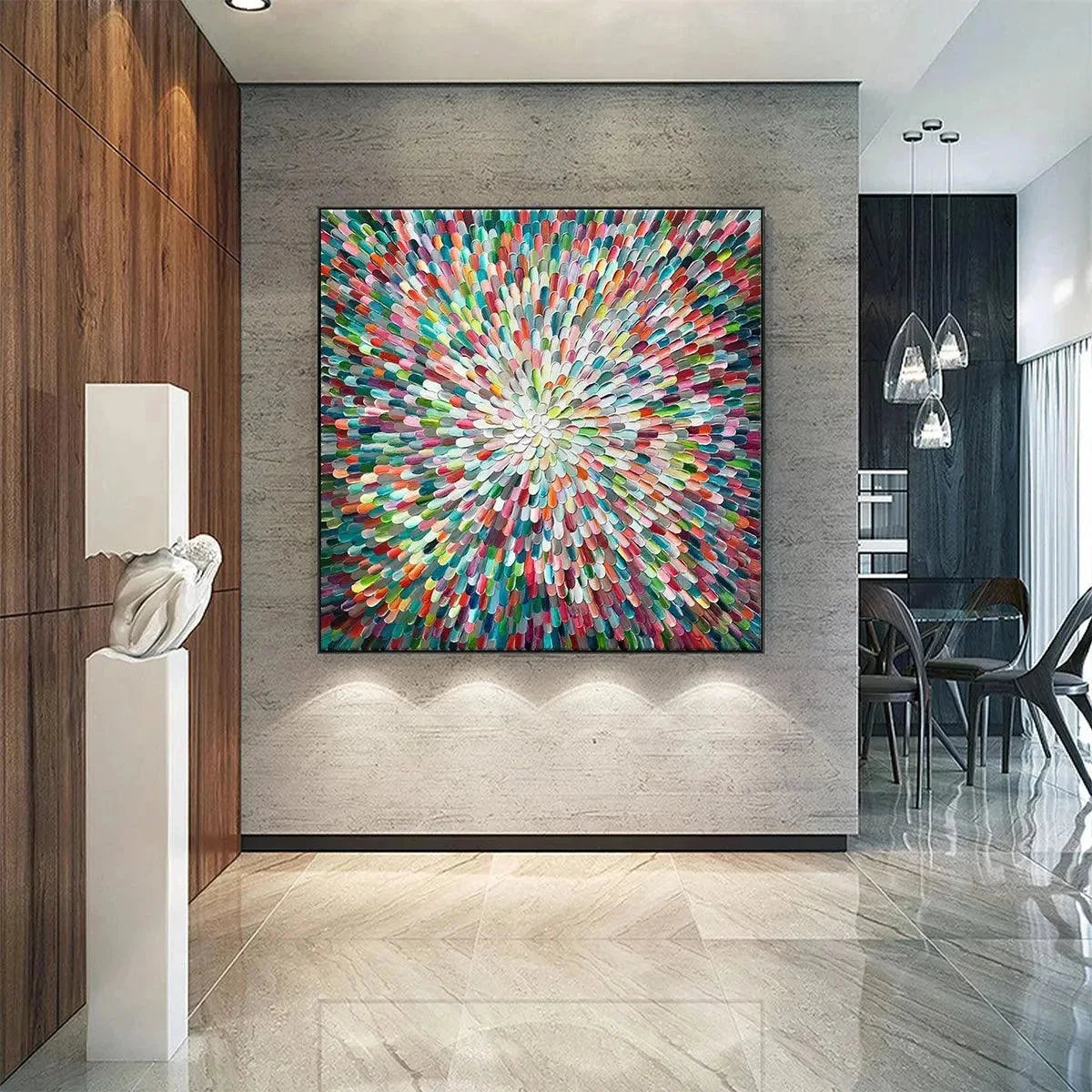 RADIANT BLOOM: Colorful Abstract Impasto Oil Painting | Abstract mood, soft natural light studio shot