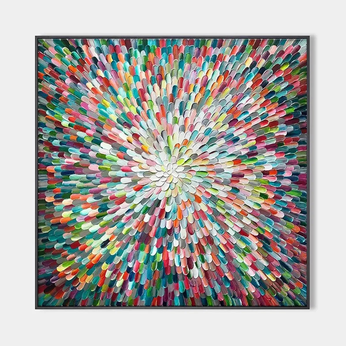 RADIANT BLOOM: Colorful Abstract Impasto Oil Painting | hanging in living room, Abstract wall art