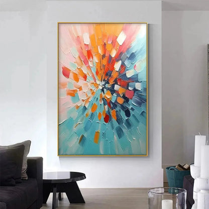 RADIANT BURST: Textured Abstract Impasto Painting, Vertical Wall Art | Abstract closeup, raised brushwork detail