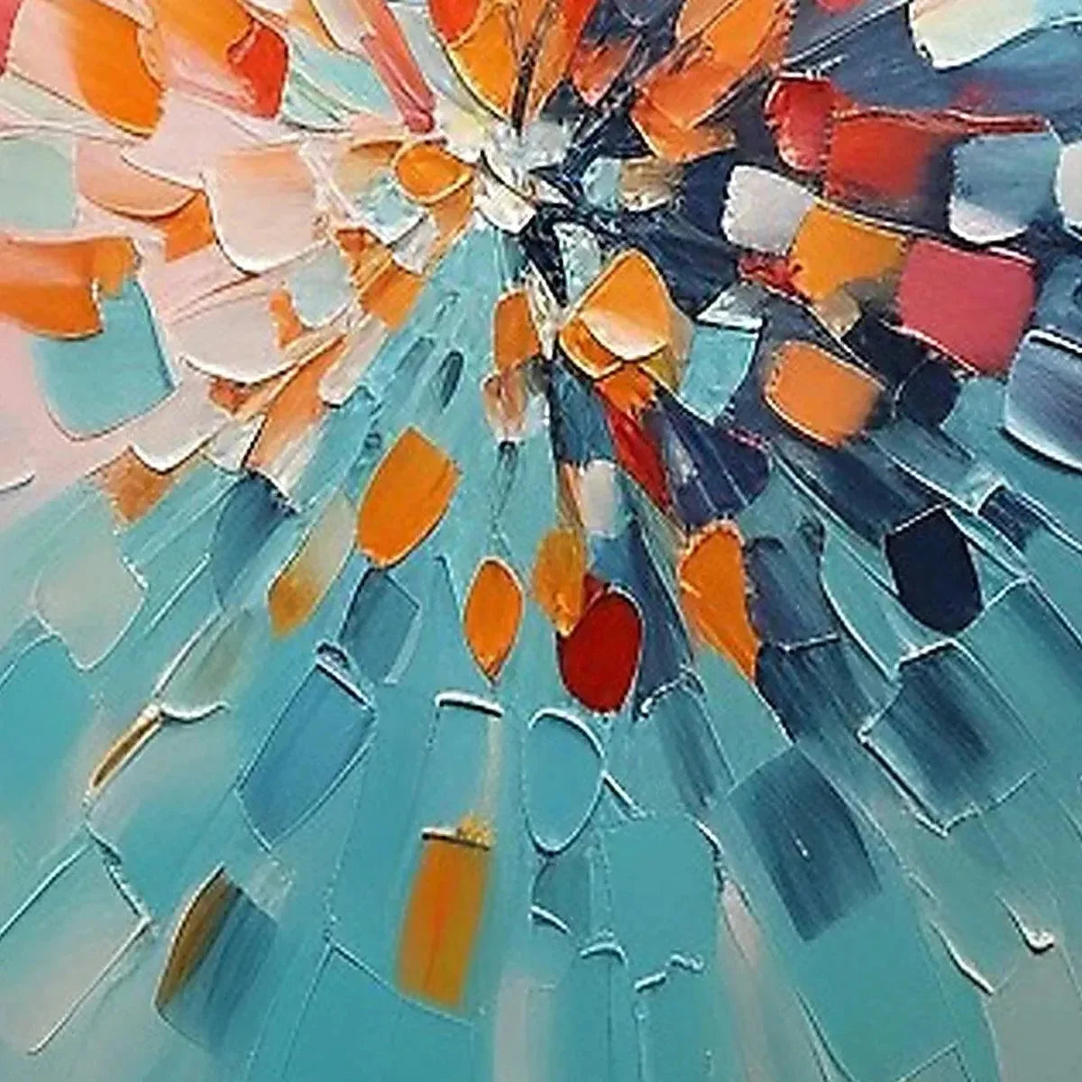 RADIANT BURST: Textured Abstract Impasto Painting, Vertical Wall Art | rectangular format, hand-painted canvas edge