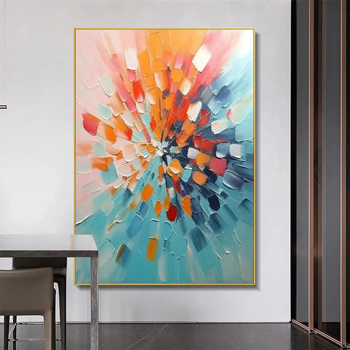 RADIANT BURST: Textured Abstract Impasto Painting, Vertical Wall Art | multi-color palette, original oil on stretched canvas art