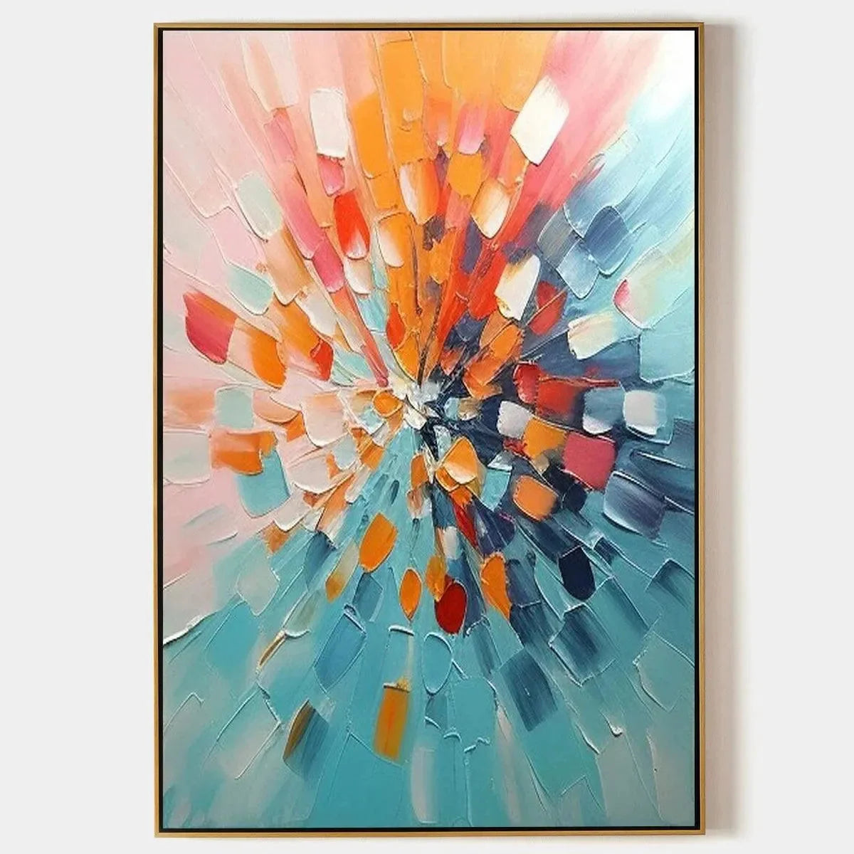 RADIANT BURST: Textured Abstract Impasto Painting, Vertical Wall Art | hanging in living room, Abstract wall art