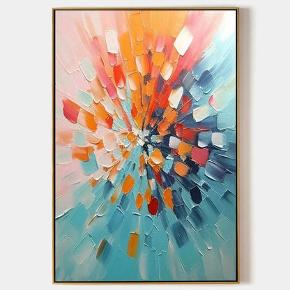 RADIANT BURST: Textured Abstract Impasto Painting, Vertical Wall Art | hanging in living room, Abstract wall art