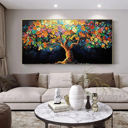 RAINBOW BLOOM: Impasto Palette Knife Floral Tree Painting | Figurative closeup, raised brushwork detail