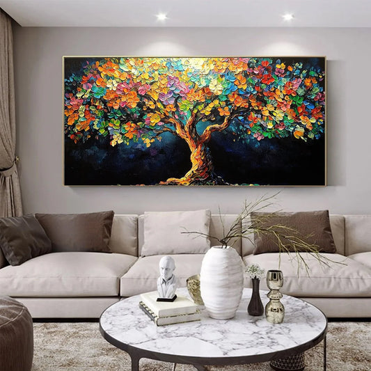 RAINBOW BLOOM: Impasto Palette Knife Floral Tree Painting