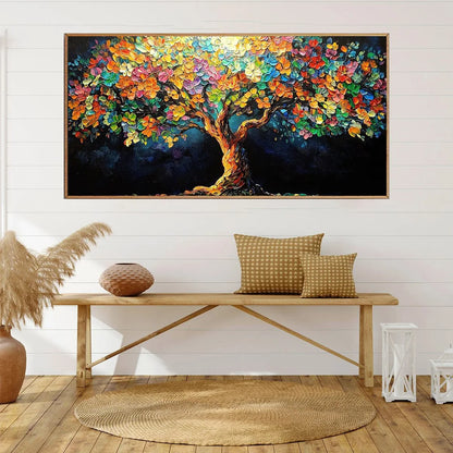 RAINBOW BLOOM: Impasto Palette Knife Floral Tree Painting | rolled canvas, ready for custom framing