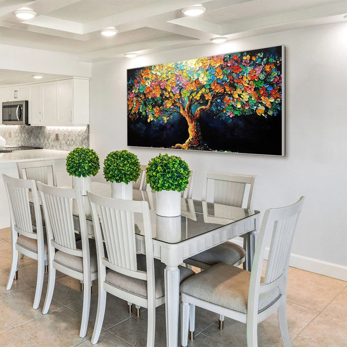 RAINBOW BLOOM: Impasto Palette Knife Floral Tree Painting | Figurative mood, soft natural light studio shot