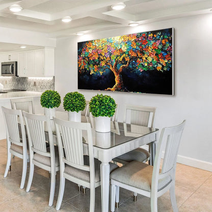 RAINBOW BLOOM: Impasto Palette Knife Floral Tree Painting | Figurative mood, soft natural light studio shot