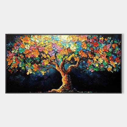 RAINBOW BLOOM: Impasto Palette Knife Floral Tree Painting | hanging in living room, Figurative wall art