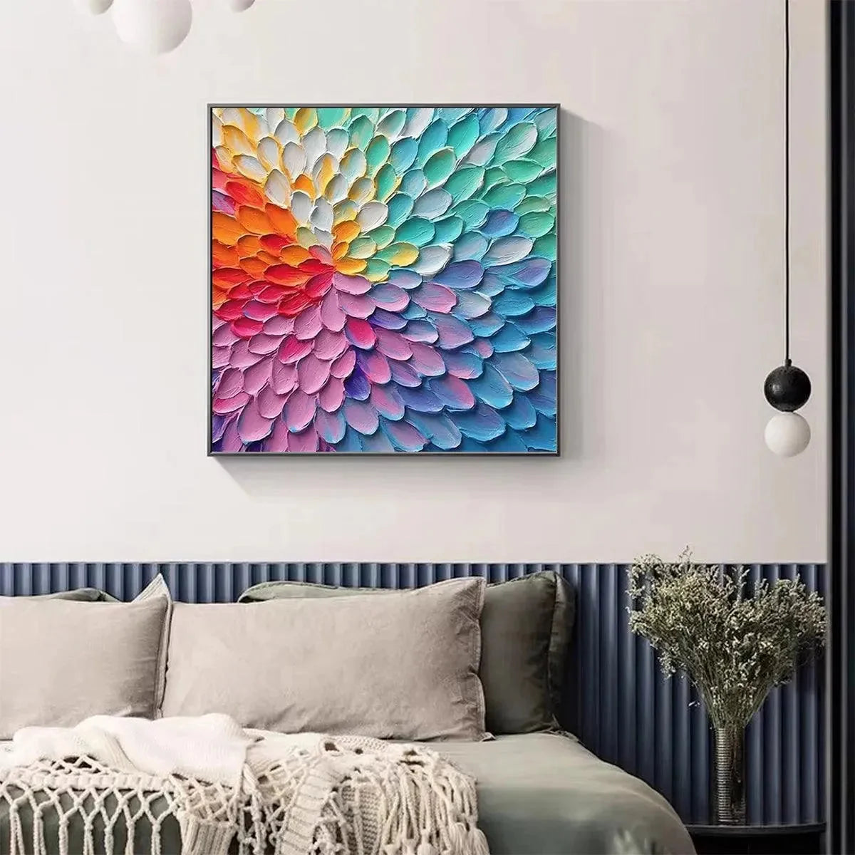 RAINBOW BURST: Textured Abstract Painting in Rainbow Colors | Abstract closeup, raised brushwork detail