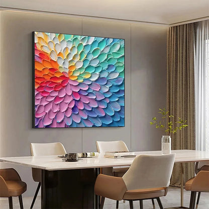 RAINBOW BURST: Textured Abstract Painting in Rainbow Colors | Abstract mood, soft natural light studio shot