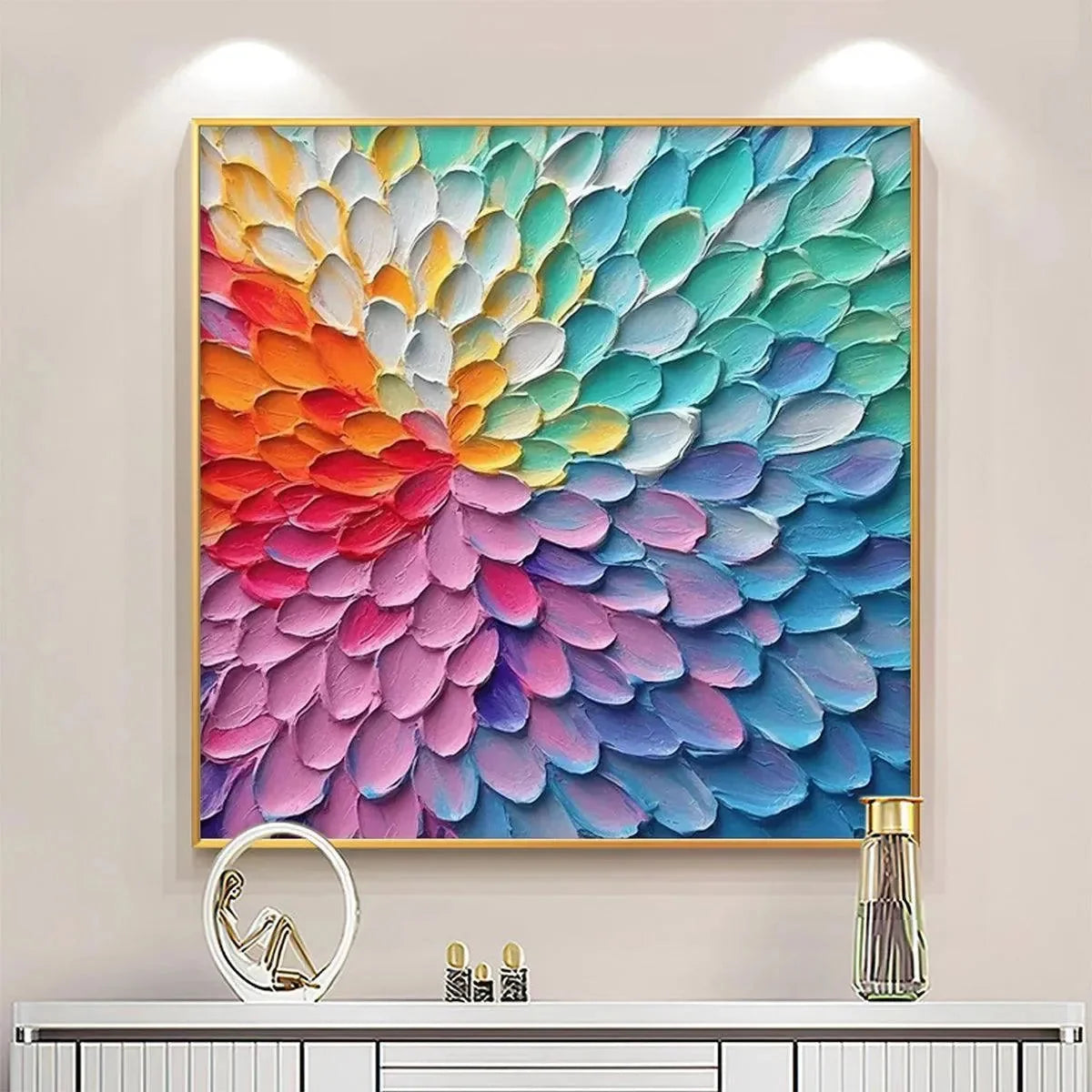 RAINBOW BURST: Textured Abstract Painting in Rainbow Colors | multi-color palette, original oil on stretched canvas art
