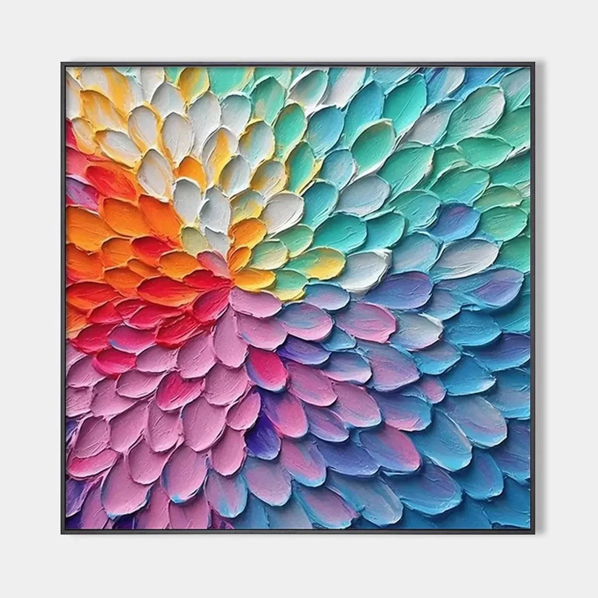 RAINBOW BURST: Textured Abstract Painting in Rainbow Colors | hanging in living room, Abstract wall art