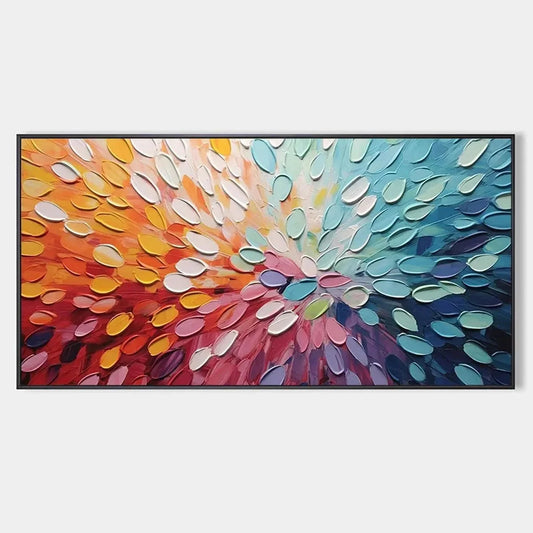 RAINBOW BURST: Textured Abstract Painting in Rainbow Colors | hanging in living room, Abstract wall art