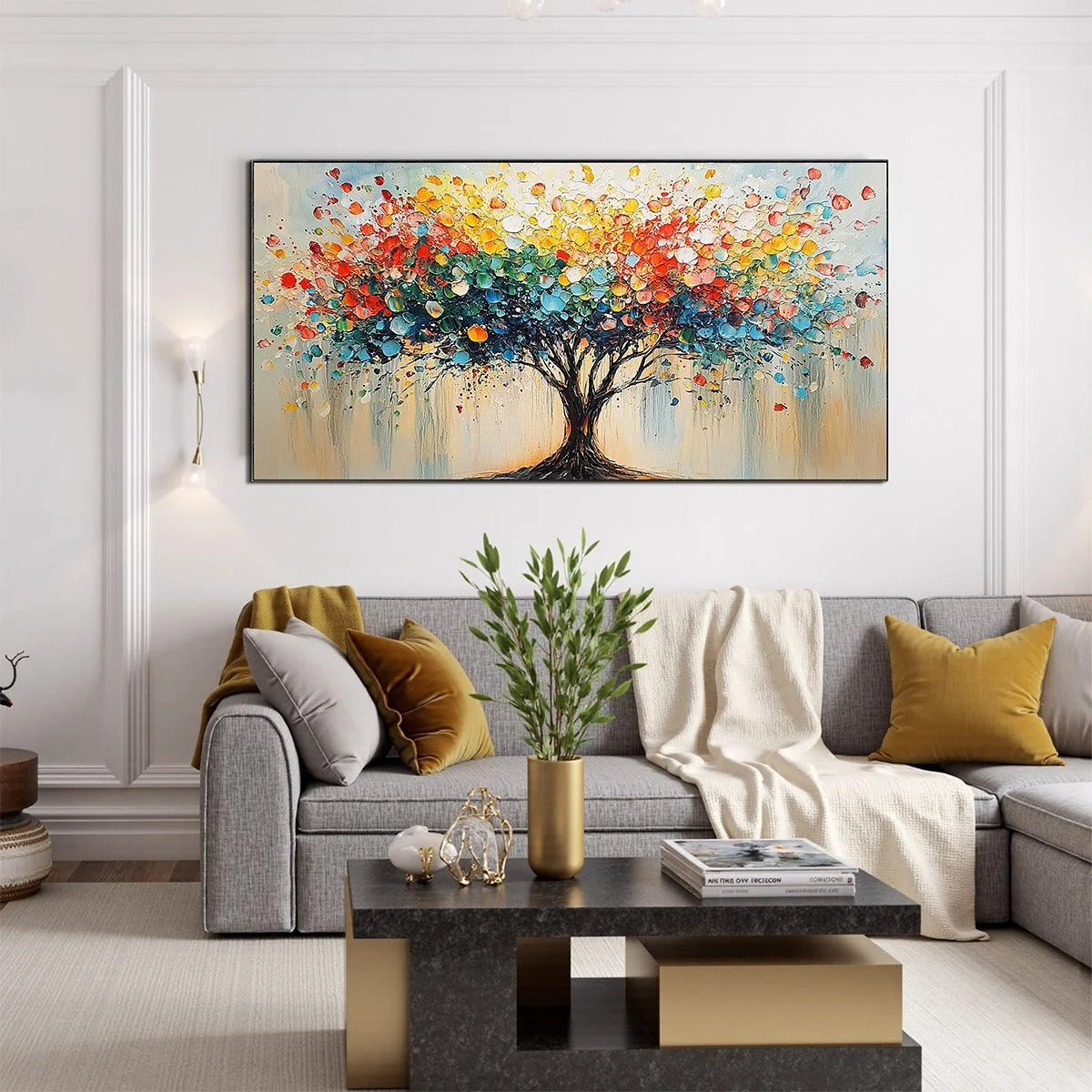 RAINBOW BURST: Textured Impasto Tree of Life Oil Painting | Figurative closeup, raised brushwork detail