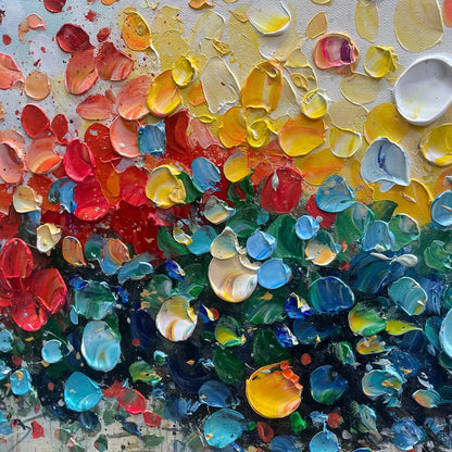 RAINBOW BURST: Textured Impasto Tree of Life Oil Painting | rectangular format, hand-painted canvas edge