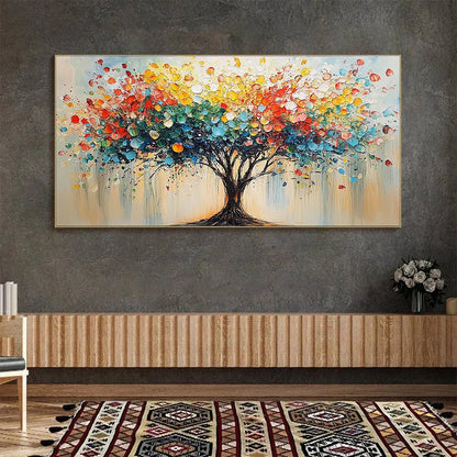 RAINBOW BURST: Textured Impasto Tree of Life Oil Painting | rolled canvas, ready for custom framing