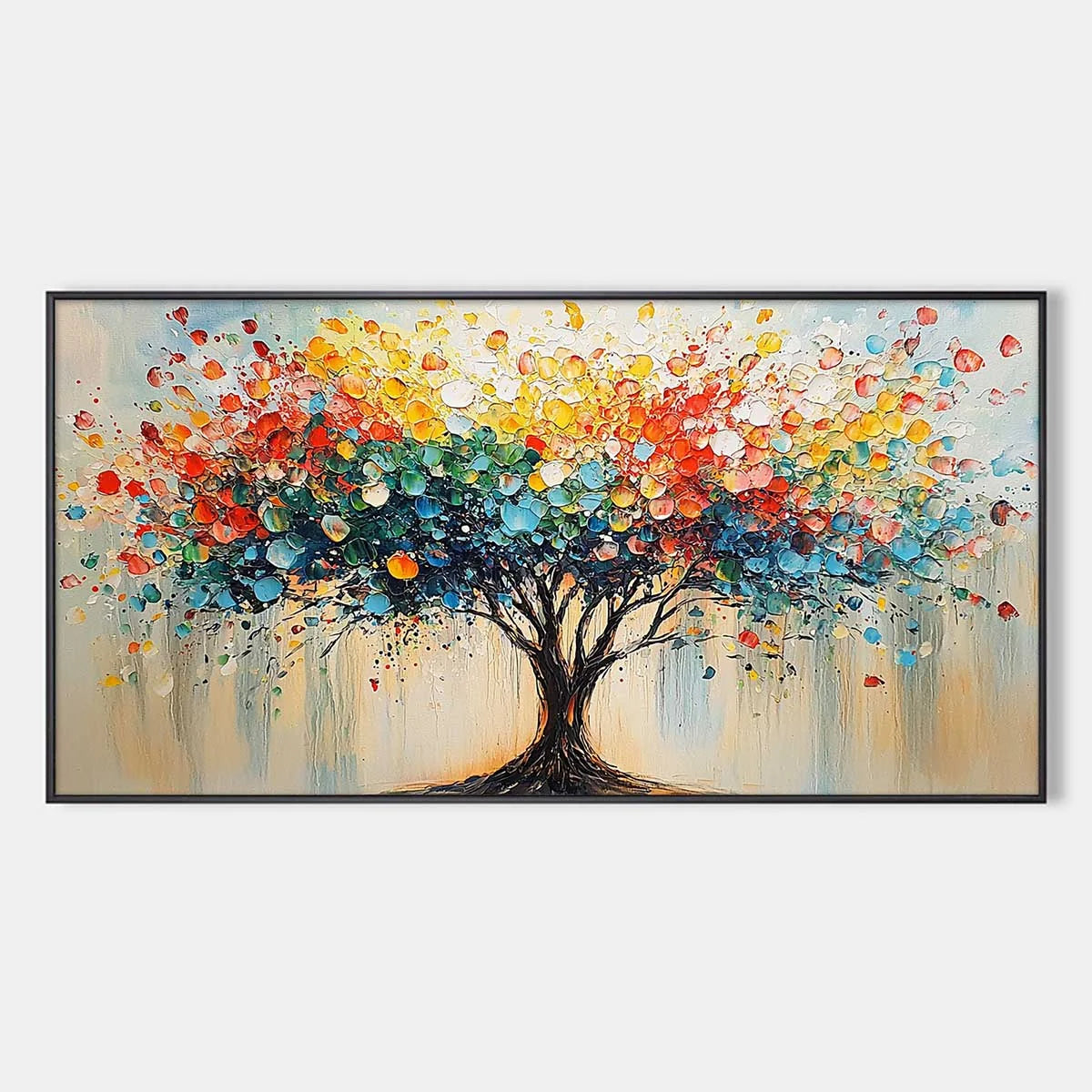 RAINBOW BURST: Textured Impasto Tree of Life Oil Painting | hanging in living room, Figurative wall art