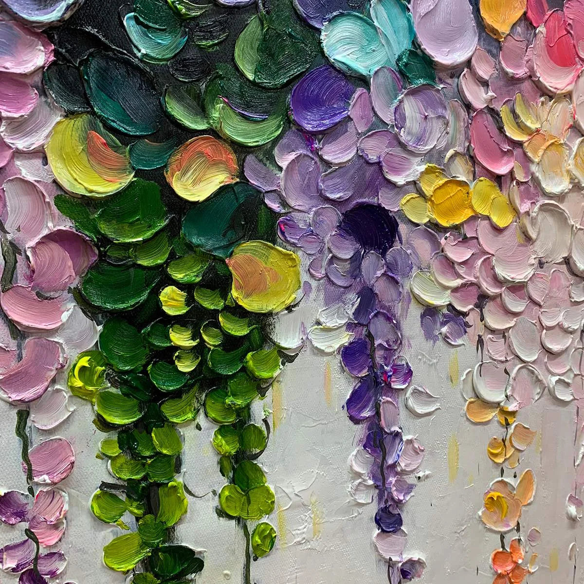 RAINBOW CASCADE: Textured Impasto Floral Oil Painting | rectangular format, hand-painted canvas edge